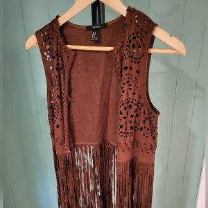 Faux Suede Fringe Vest, SM, Earthy, Boho, Desert Chic